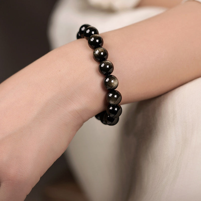Natural Golden Obsidian Beads Bracelet Unisex | Attract wealth | Block Negative Energy |Gift Jewelry XAS0002