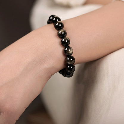 Natural Golden Obsidian Beads Bracelet Unisex | Attract wealth | Block Negative Energy |Gift Jewelry XAS0002