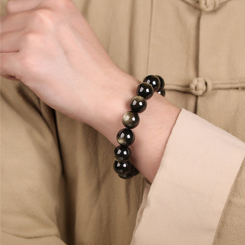 Natural Golden Obsidian Beads Bracelet Unisex | Attract wealth | Block Negative Energy |Gift Jewelry XAS0002