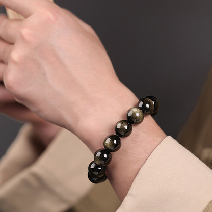 Natural Golden Obsidian Beads Bracelet Unisex | Attract wealth | Block Negative Energy |Gift Jewelry XAS0002
