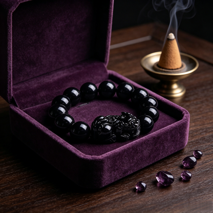 Spiritual feng shui black obsidian pixiu bracelet natural wealth attracting negative energy defense crystal bracelet