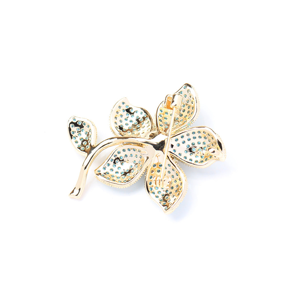 Women’s decorative brooch pin set with blue stone and cubic zirconia, popular cz brooch, daily wear women fashion jewelry, great holiday gift for her.