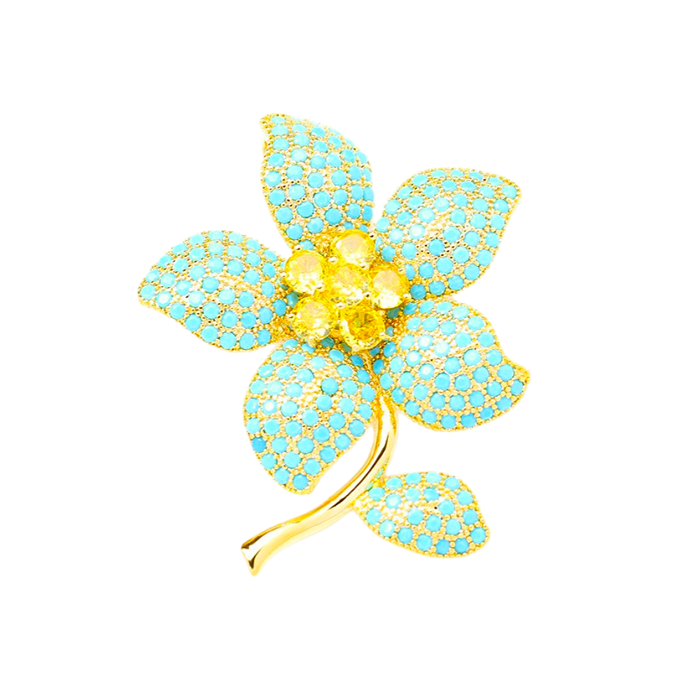 Elegant blue stone and cubic zirconia brooch pin for women, shiny cz brooch as classic coat brooch, premium women fashion jewelry and sweet gift for her.