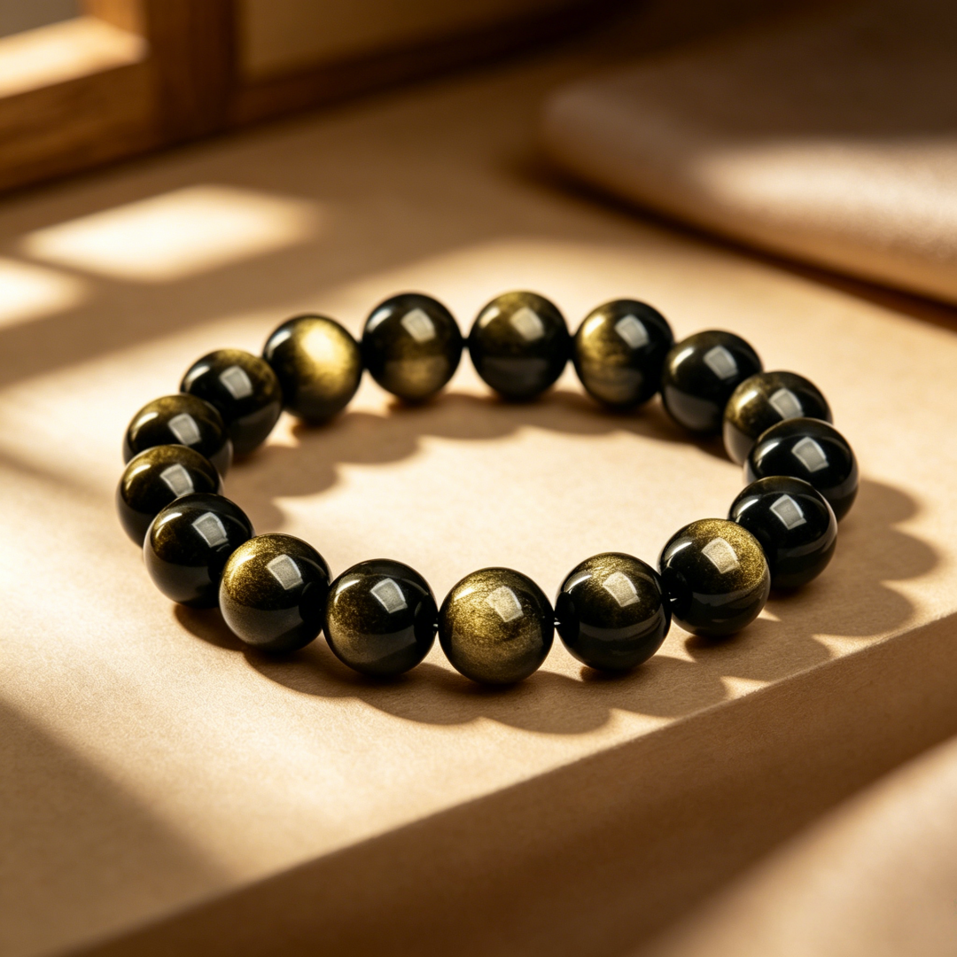 Golden obsidian stone bracelet round bead strength energy bracelet gemstone bead bracelets real feng shui bracelet gift