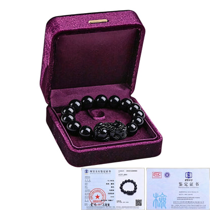 High polished natural black obsidian pixiu bracelet feng shui good fortune negative energy absorb bracelet