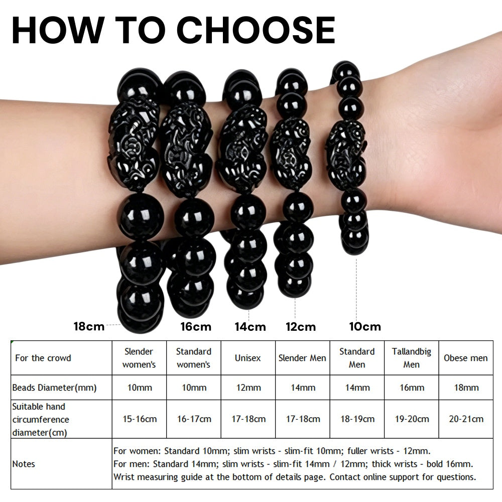 Premium natural black obsidian pixiu bracelet feng shui financial luck negative energy blocking jewelry
