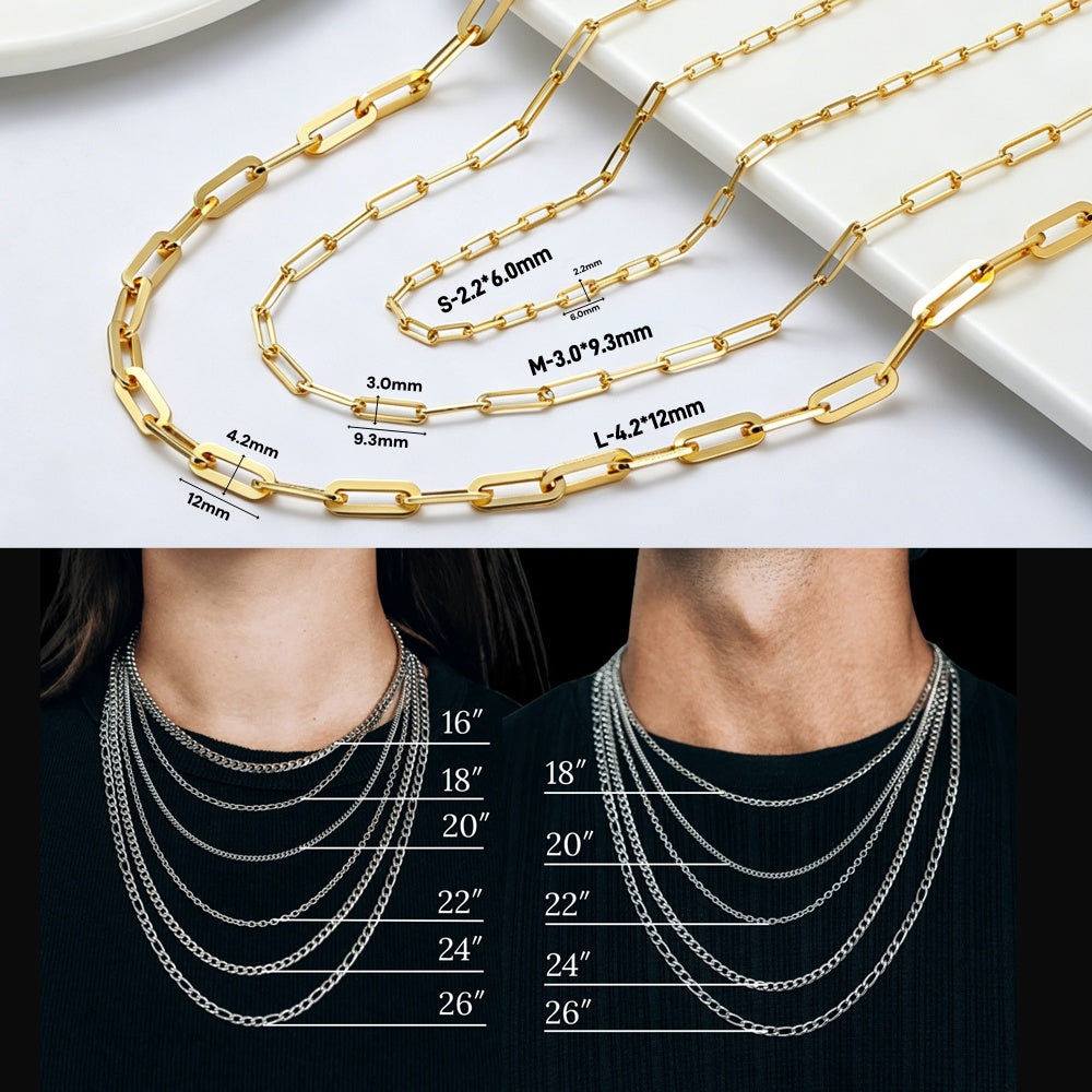 2.2mm 3mm 4.5mm Paperclip Chain Necklace in Sterling Silver For Men Women XXN0001