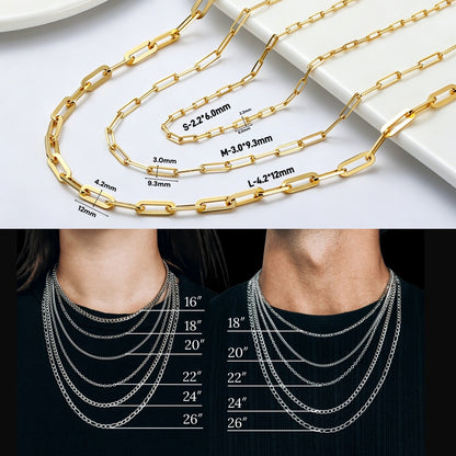 2.2mm 3mm 4.5mm Paperclip Chain Necklace in Sterling Silver For Men Women XXN0001