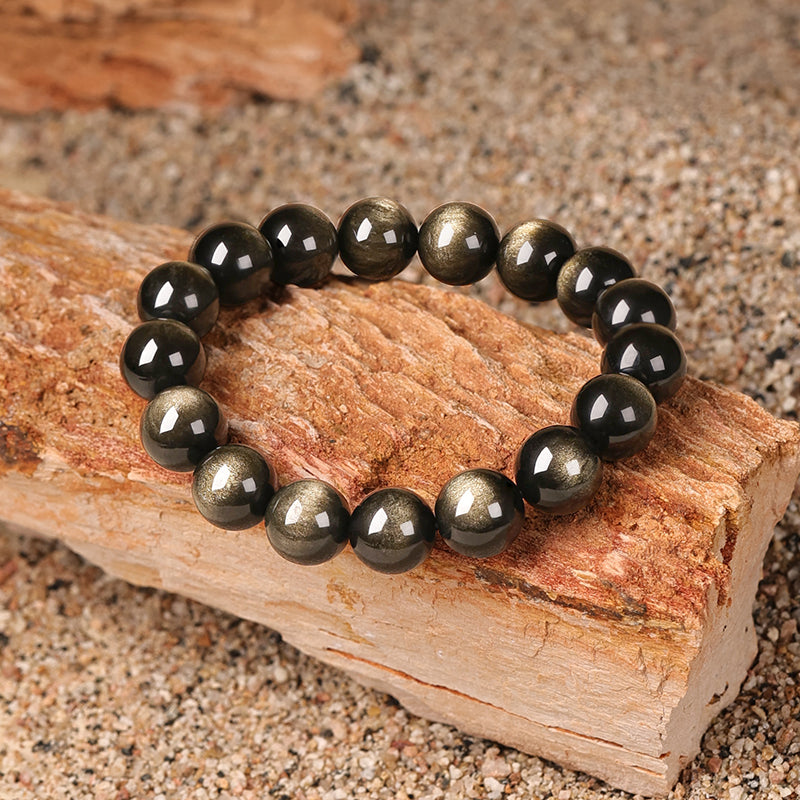 Natural Golden Obsidian Beads Bracelet Unisex | Attract wealth | Block Negative Energy |Gift Jewelry XAS0002