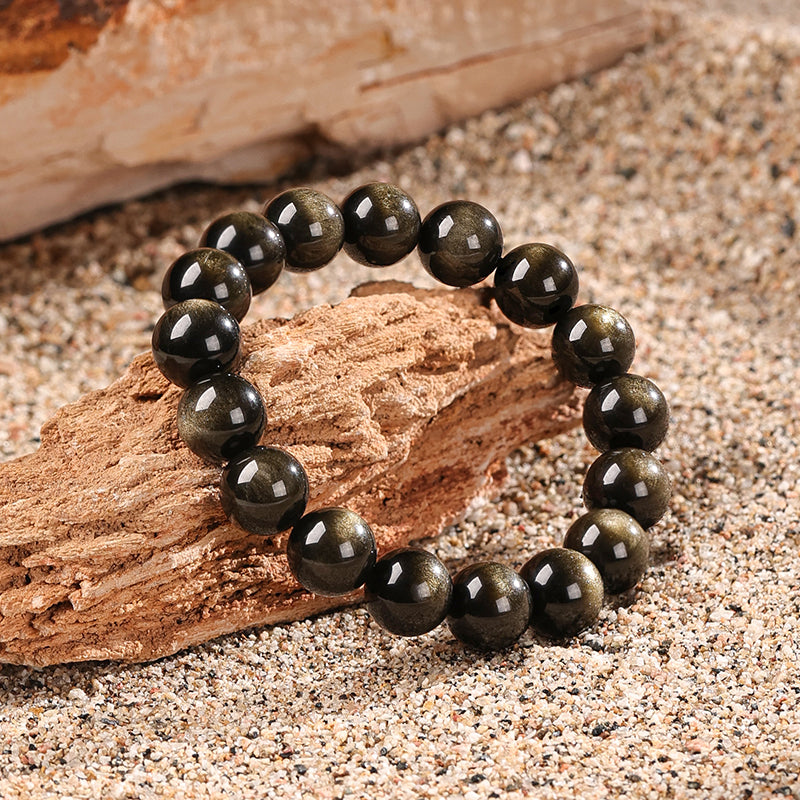 Natural Golden Obsidian Beads Bracelet Unisex | Attract wealth | Block Negative Energy |Gift Jewelry XAS0002