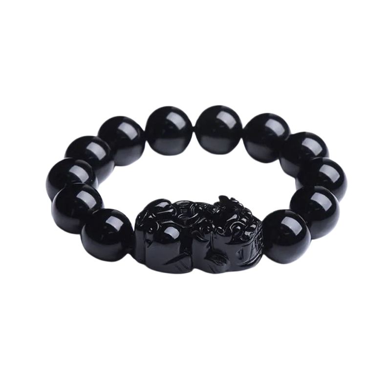 Black obsidian pixiu carving bracelet natural feng shui wealth amulet stress relief protection crystal