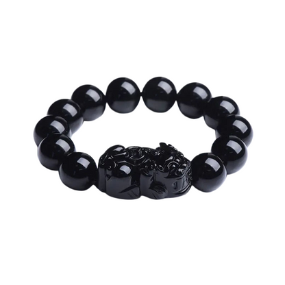 Black obsidian pixiu carving bracelet natural feng shui wealth amulet stress relief protection crystal