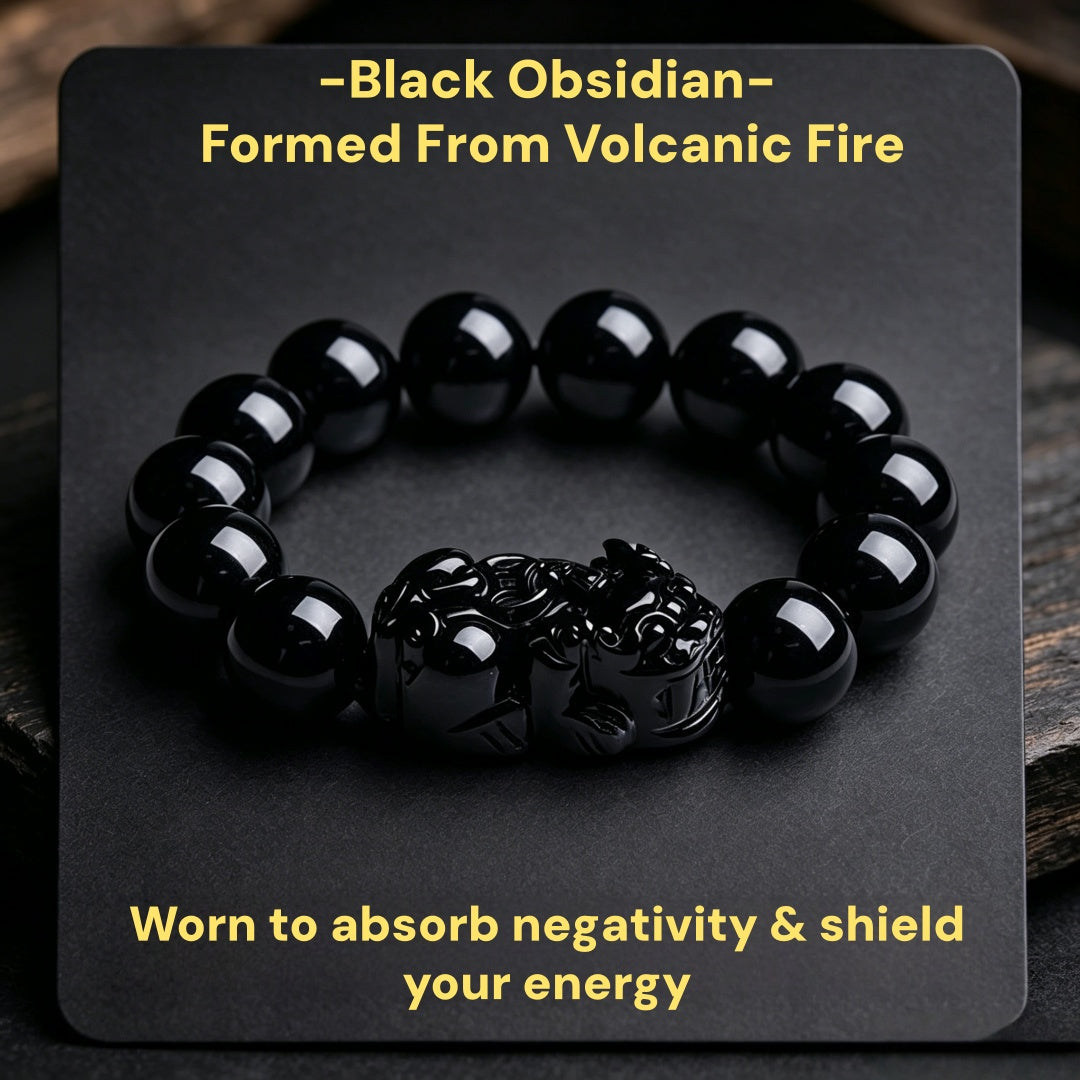 Certified authentic black obsidian pixiu bracelet feng shui wealth magnet spiritual protection stone jewelry