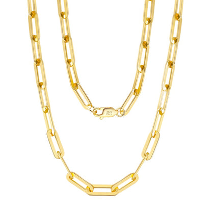 Womens necklace chain S925 sterling silver, paperclip necklace gold 18k & 14k gold plated unisex paper clip chain jewelry