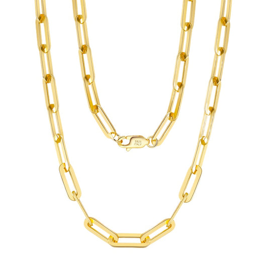 Womens necklace chain S925 sterling silver, paperclip necklace gold 18k & 14k gold plated unisex paper clip chain jewelry