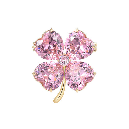 Four-leaf Clover Brooch Pin,Pink Crystal XXB007