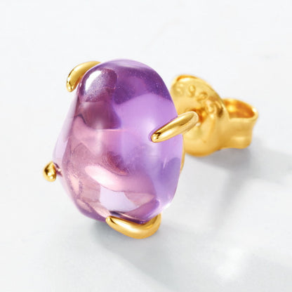 Natural Pink Purple Crystal Four-Claw S925 Sterling Silver Stud Earrings for Women  XXE0003