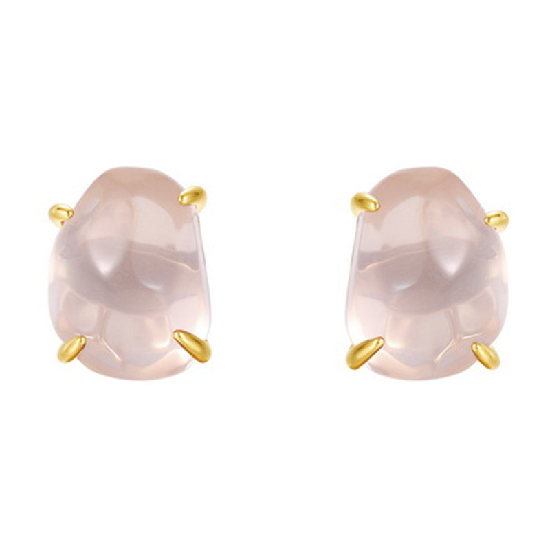 Natural Pink Purple Crystal Four-Claw S925 Sterling Silver Stud Earrings for Women  XXE0003