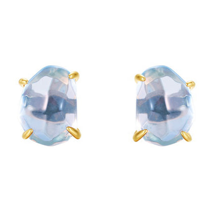 Natural Pink Purple Crystal Four-Claw S925 Sterling Silver Stud Earrings for Women  XXE0003