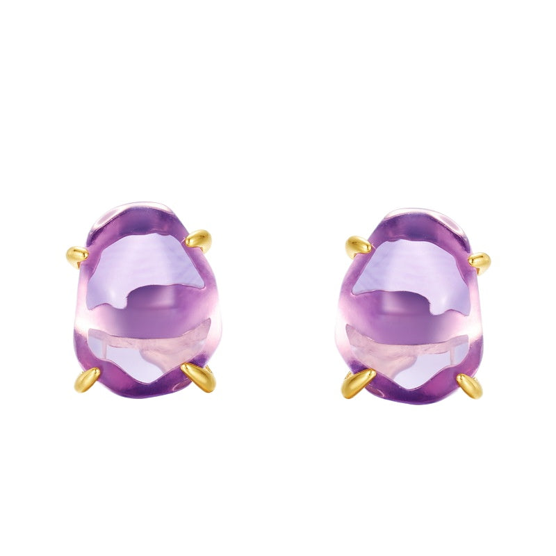 Natural Pink Purple Crystal Four-Claw S925 Sterling Silver Stud Earrings for Women  XXE0003