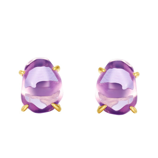 Natural Pink Purple Crystal Four-Claw S925 Sterling Silver Stud Earrings for Women  XXE0003