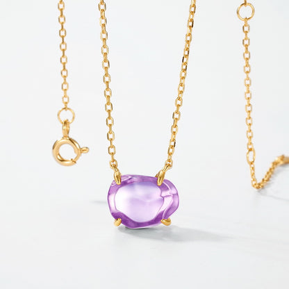 Natural Pink Purple Crystal Four-Claw S925 Sterling Silver Pendant Necklace for Women  XXN0009
