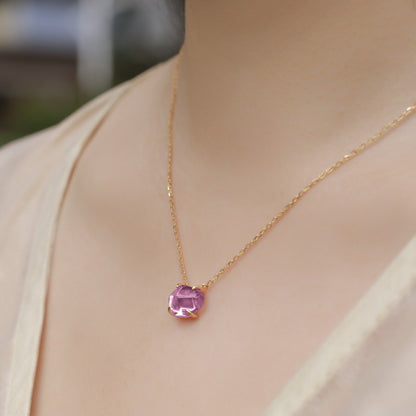 Natural Pink Purple Crystal Four-Claw S925 Sterling Silver Pendant Necklace for Women  XXN0009