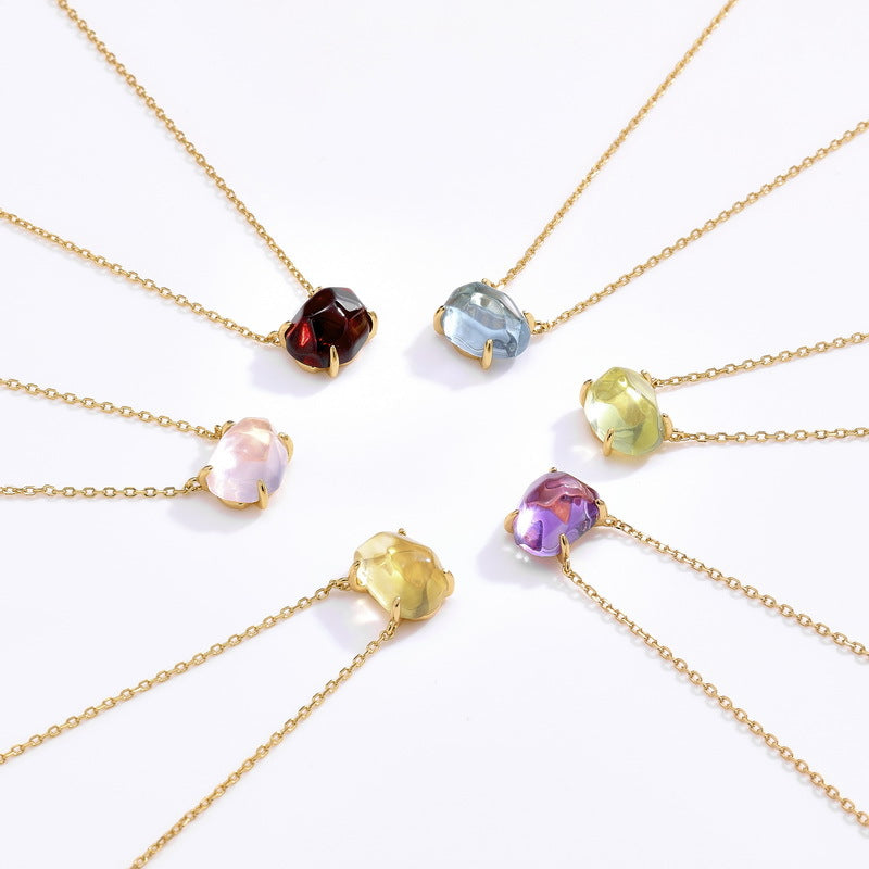 Natural Pink Purple Crystal Four-Claw S925 Sterling Silver Pendant Necklace for Women  XXN0009