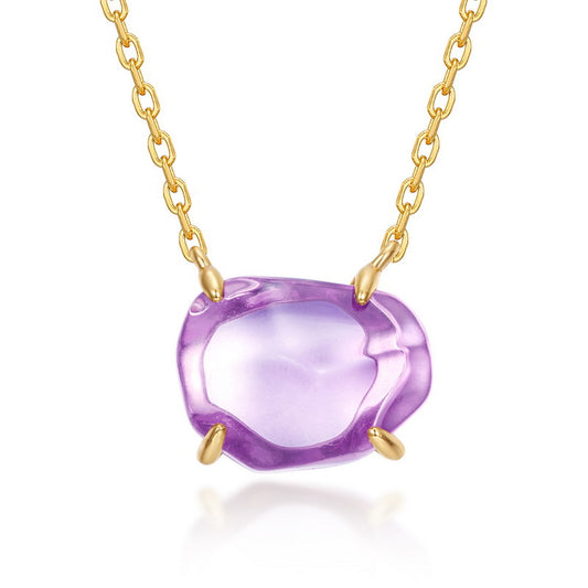 Natural Pink Purple Crystal Four-Claw S925 Sterling Silver Pendant Necklace for Women  XXN0009