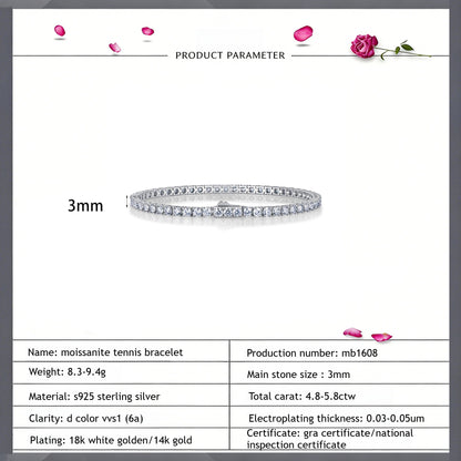 3mm D‑VVS1 Moissanite Diamond Tennis Bracelet XXS001