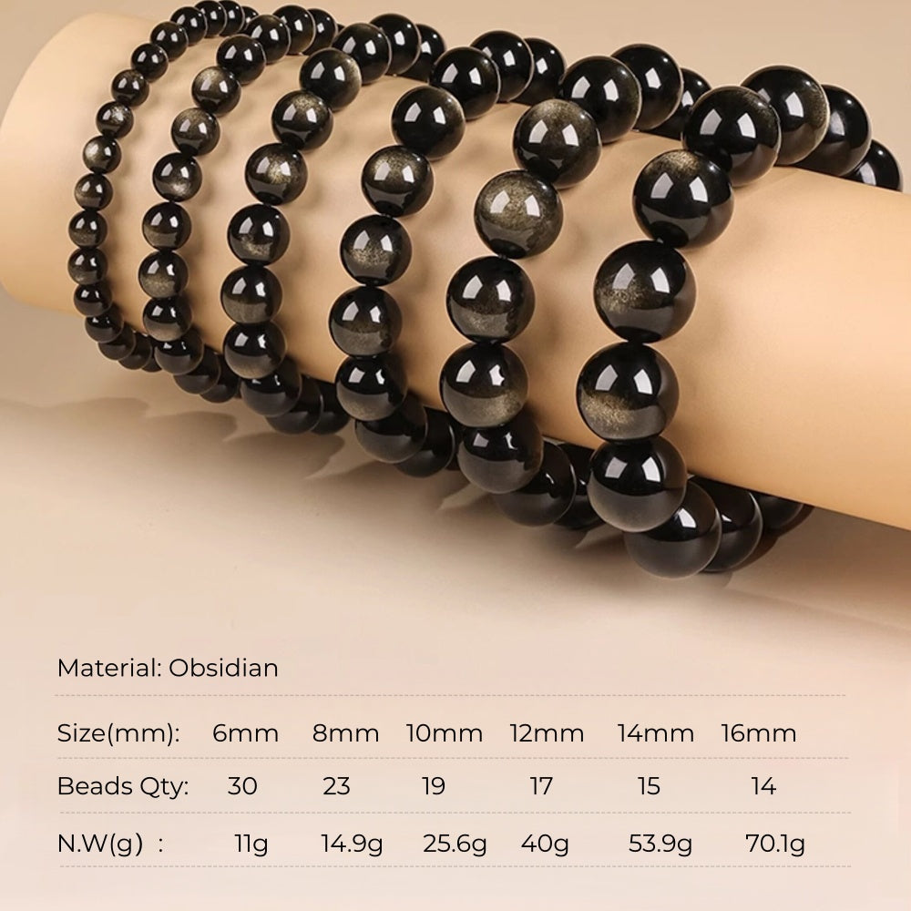 Natural Golden Obsidian Beads Bracelet Unisex | Attract wealth | Block Negative Energy |Gift Jewelry XAS0002