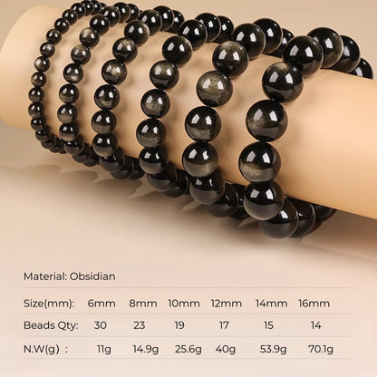 Natural Golden Obsidian Beads Bracelet Unisex | Attract wealth | Block Negative Energy |Gift Jewelry XAS0002