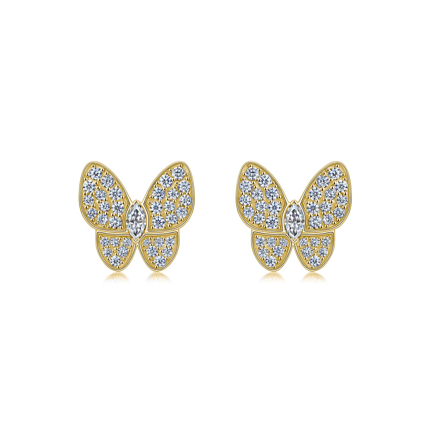 butterfly stud earrings 14k gold finish moissanite diamond