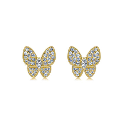 butterfly stud earrings 14k gold finish moissanite diamond