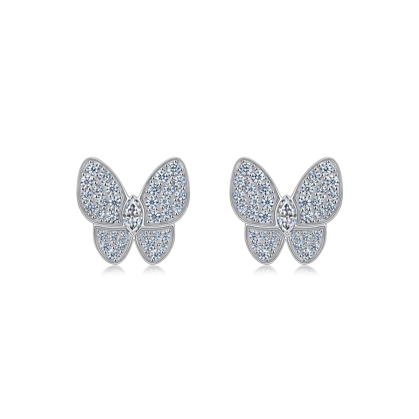 sterling silver moissanite stud earring butterfly shape GRA