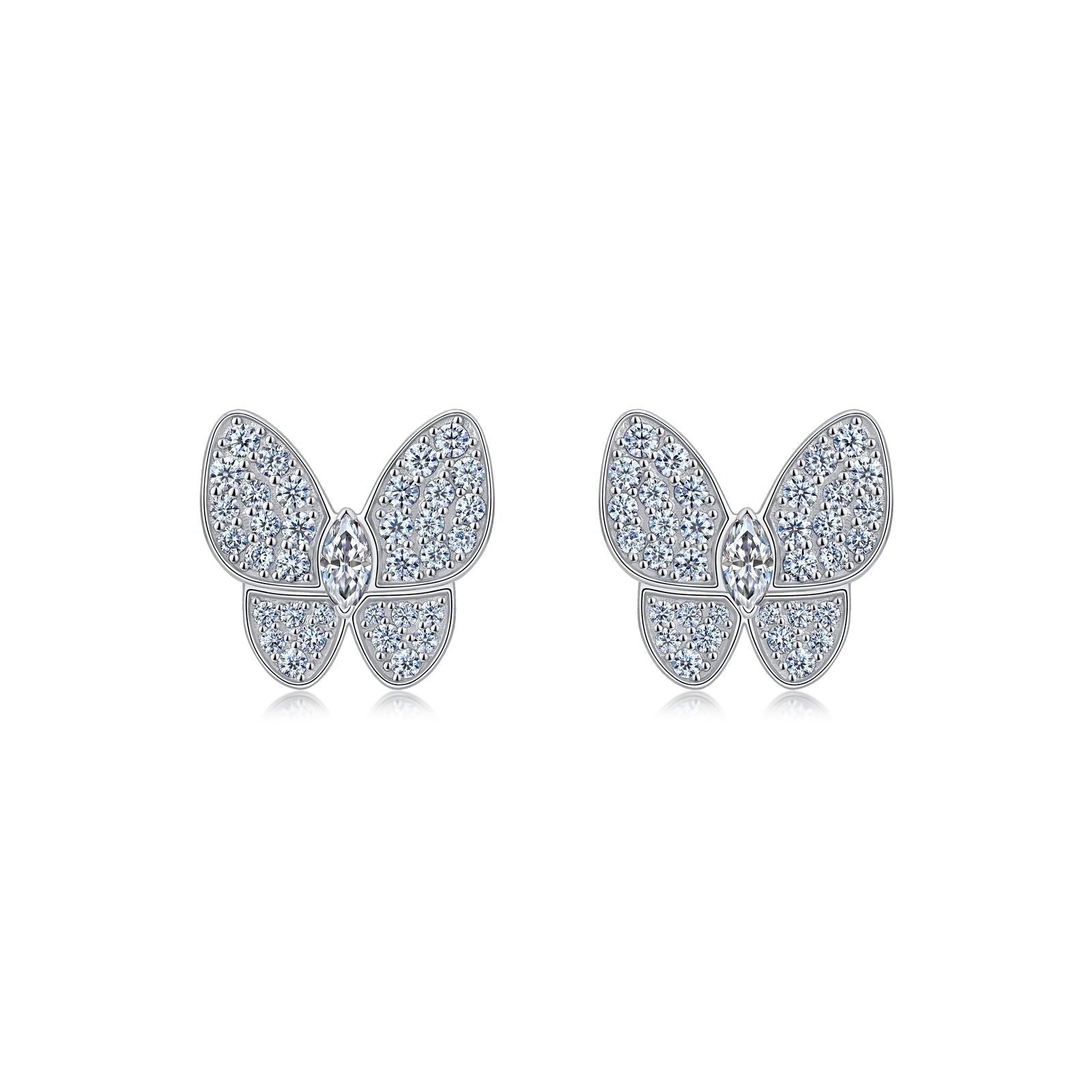 sterling silver moissanite stud earring butterfly shape GRA