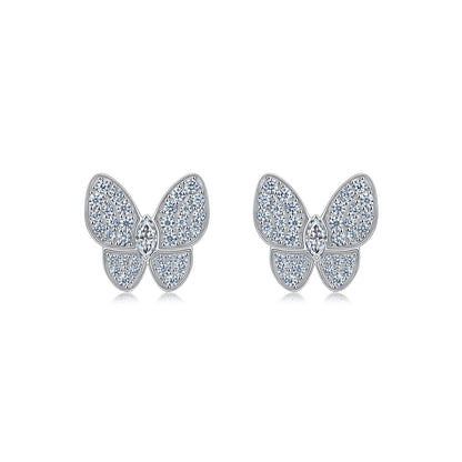 sterling silver moissanite stud earring butterfly shape GRA