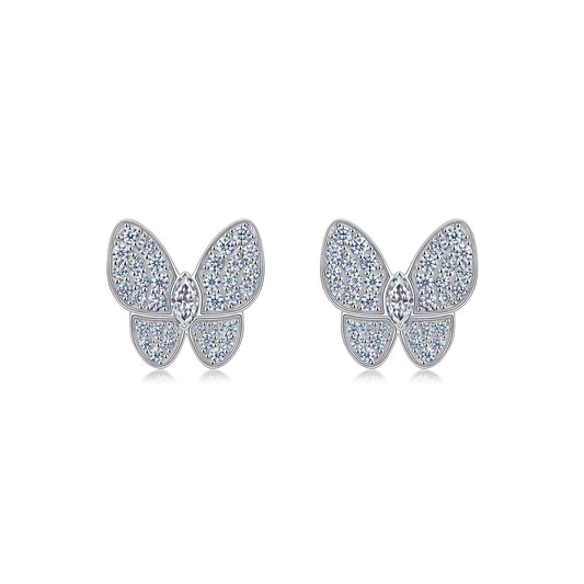sterling silver moissanite stud earring butterfly shape GRA