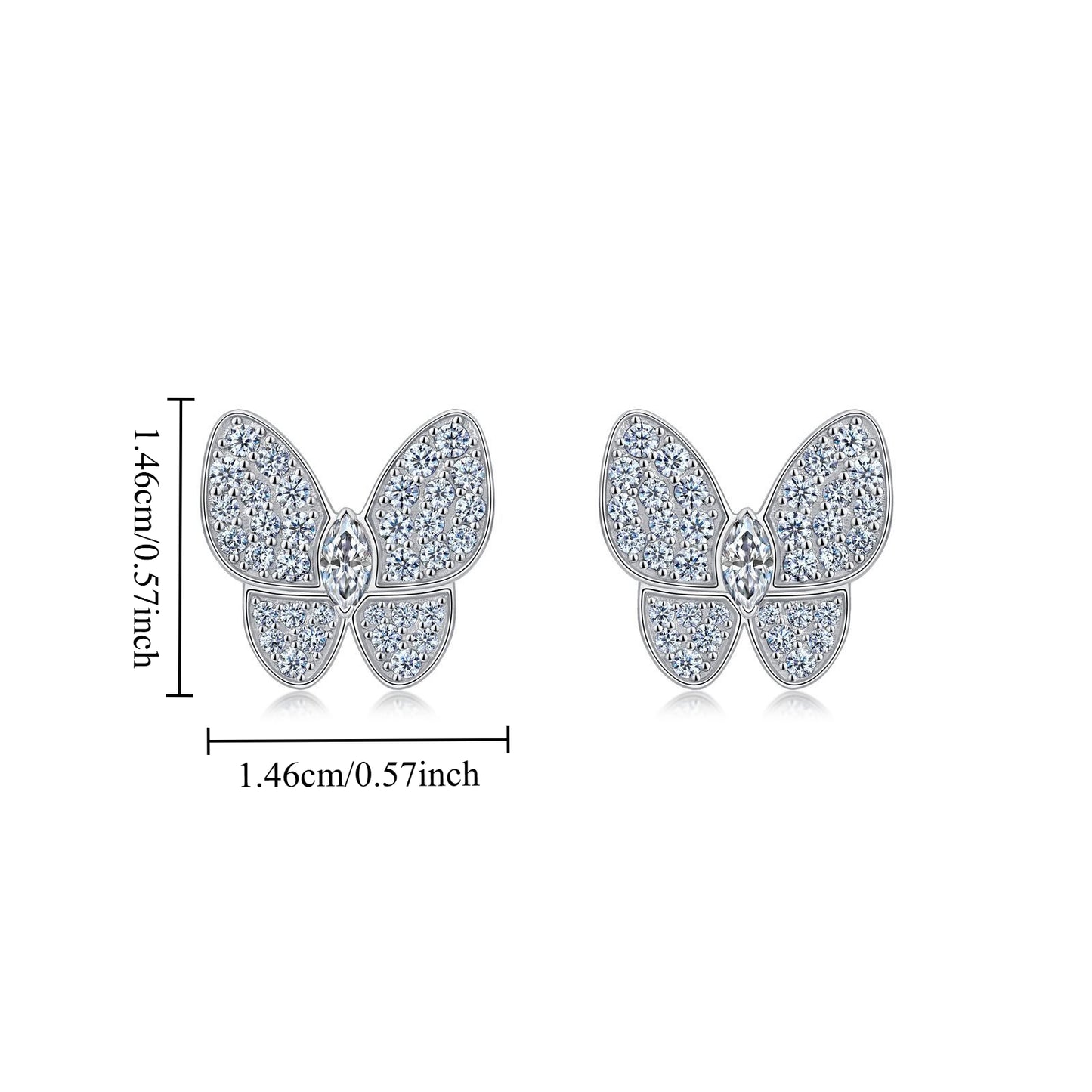 butterfly stud earrings 14k gold finish 68x moissanite