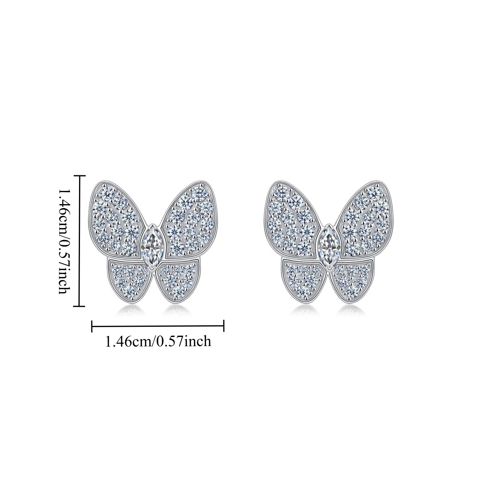 butterfly stud earrings 14k gold finish 68x moissanite
