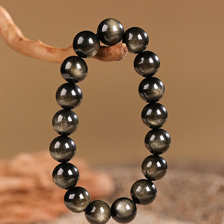 Natural Golden Obsidian Beads Bracelet Unisex | Attract wealth | Block Negative Energy |Gift Jewelry XAS0002
