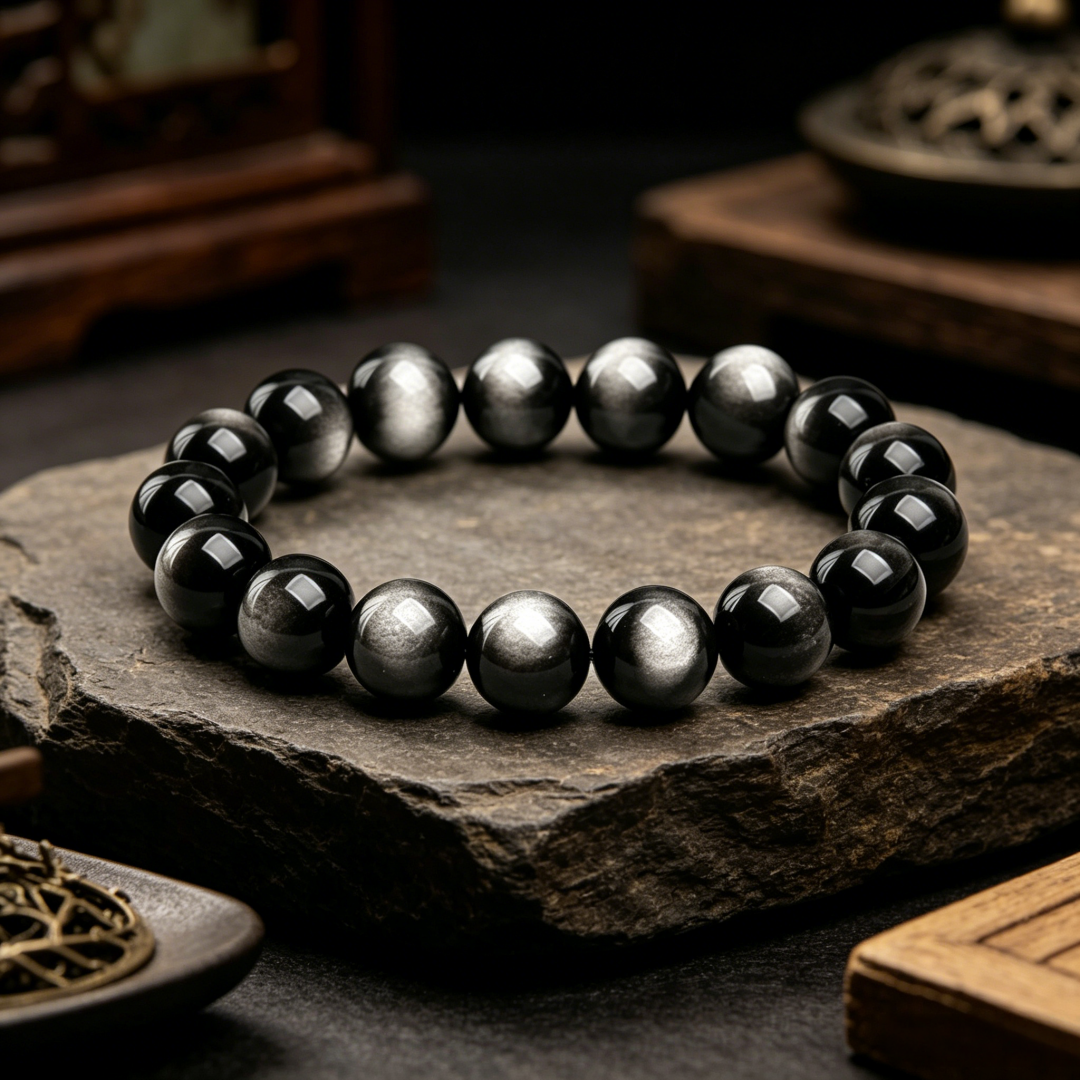 Energy beads bracelet natural black obsidian round bead bracelet ultimate protector feng shui obsidian bracelet for aura stability