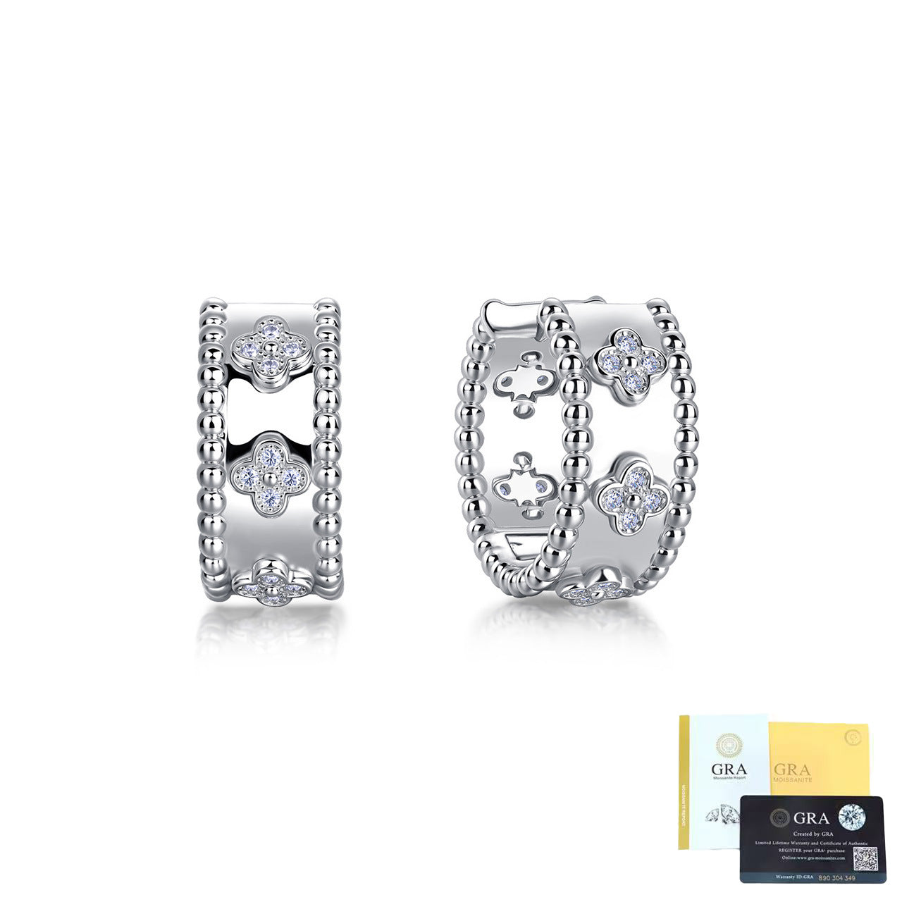four leaf clover earrings silver 1.1mm diamond cut
