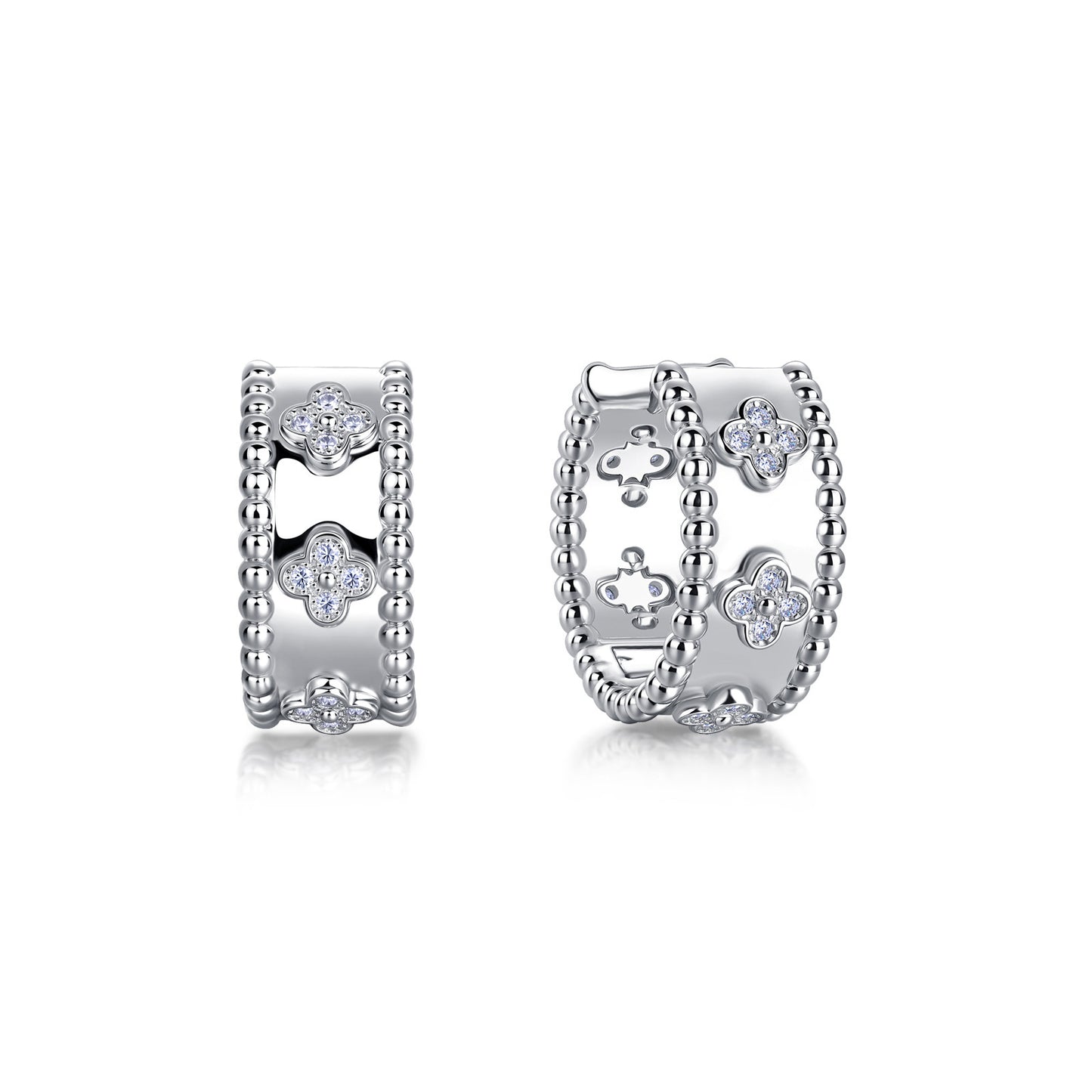 four leaf clover hoop earrings S925 silver moissanite