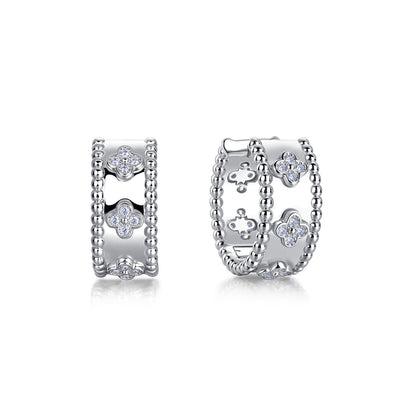 four leaf clover hoop earrings S925 silver moissanite