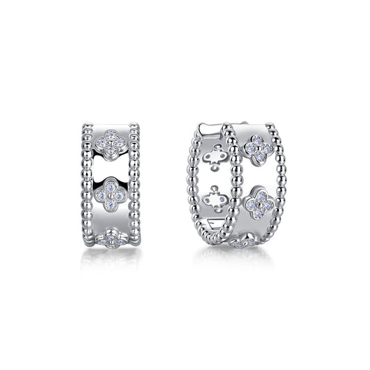 four leaf clover hoop earrings S925 silver moissanite