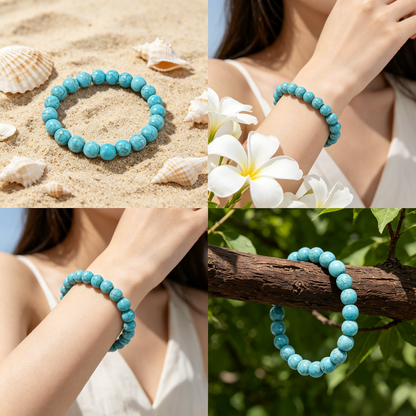 Women natural turquoise bead bracelet, healing crystal for anxiety relief inner peace and clear self-expression