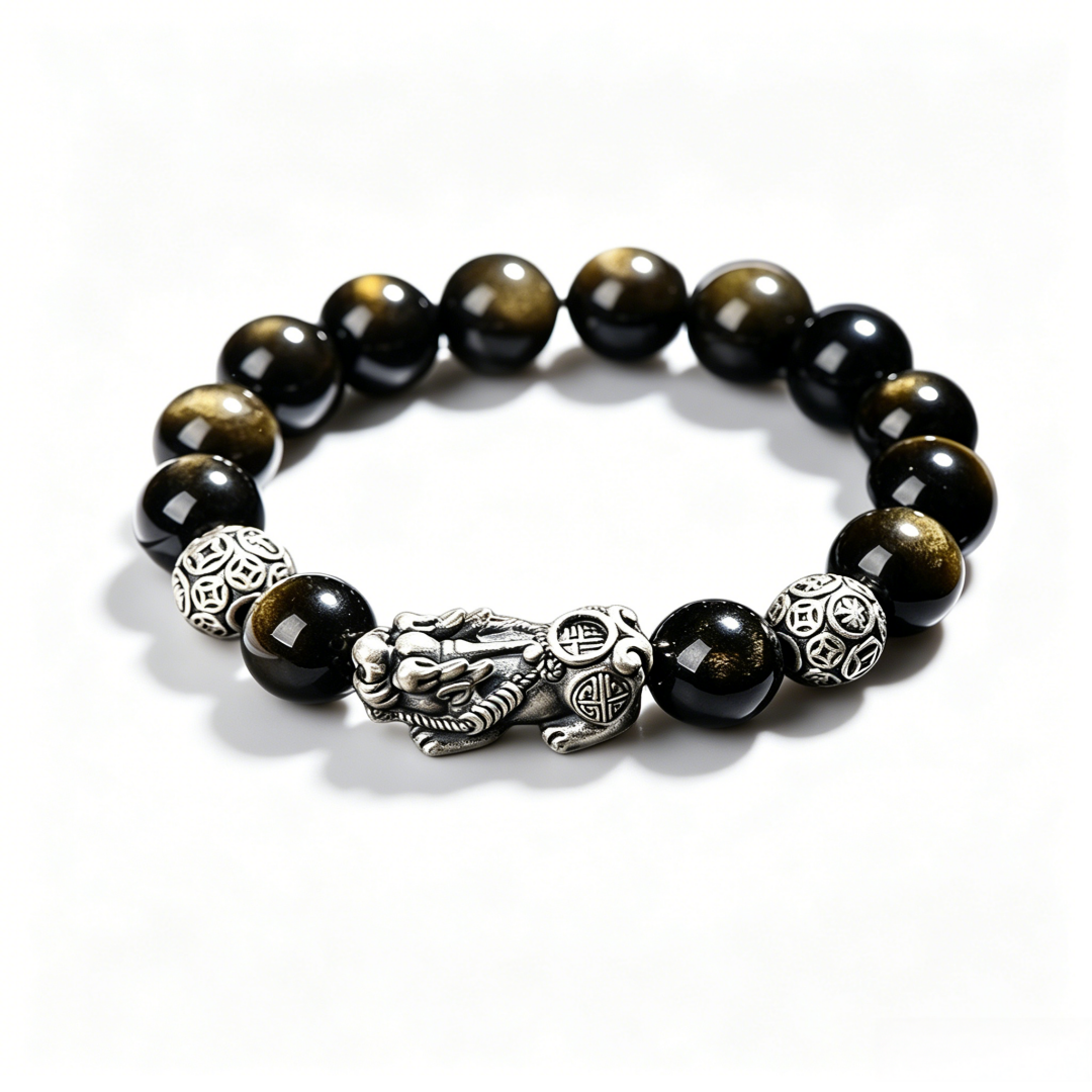 Male golden obsidian Pi Xiu talisman bracelet Protective Charm Bracelet high vibration crystal stress relief natural stone charm bracelet