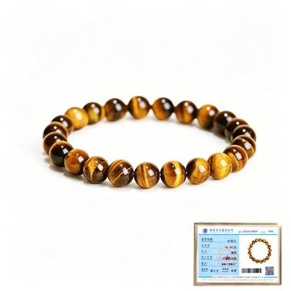 Model wearing Natural Golden Tiger's Eye Beaded Bracelet Protection & Confidence Stone tiger eye bracelet office feng shui protective amulet bracelet for career luck