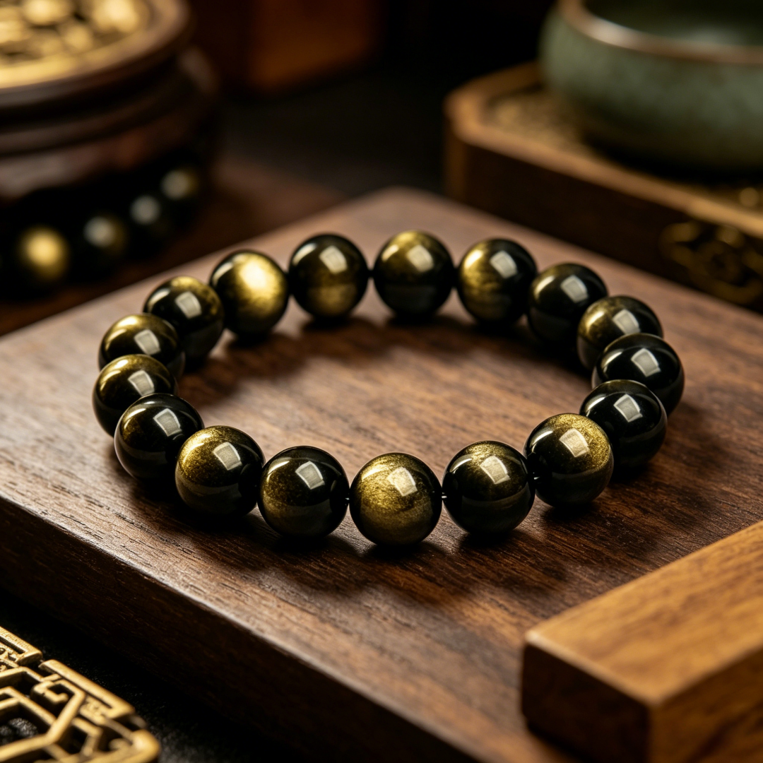 Healing bead bracelets natural golden obsidian bracelet feng shui bracelet wealth bracelet toxic energy shielding jewelry